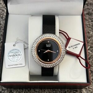 Bürgi Diamond Black Swarovski Crystal-Accented Women's Watch